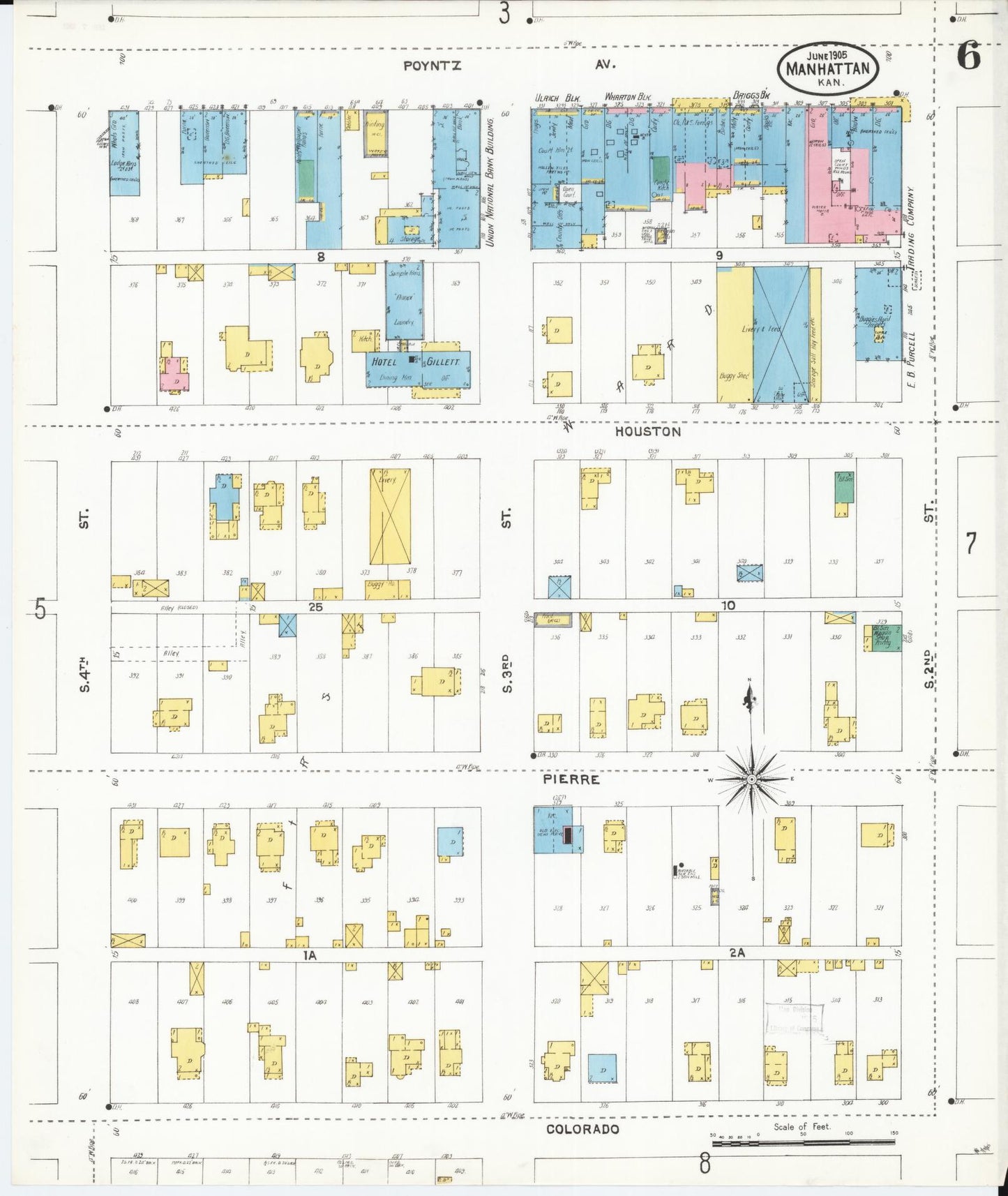 Sanborn Fire Insurance Map from Manhattan, Riley County, Kansas (1905), Sheet #0006 - Historic Sanborn Fire Insurance Map Print, vintage old map wall art, antique decor, genealogy gift, Kansas Kansas map