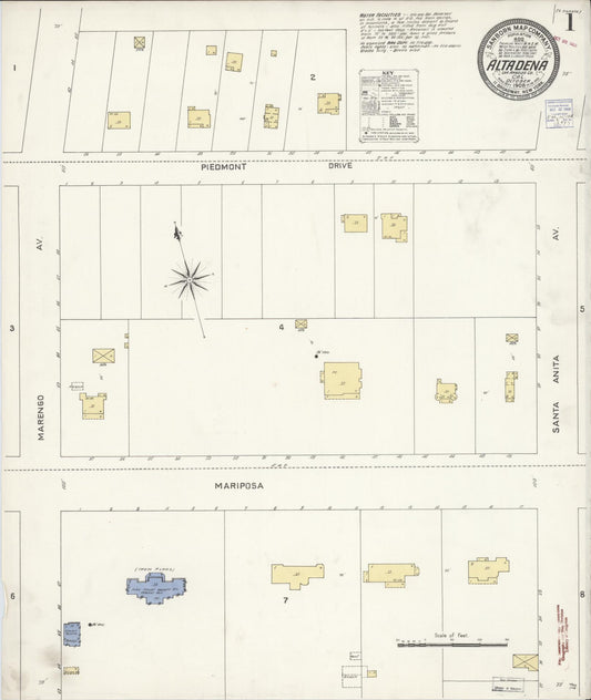 Sanborn Fire Insurance Map from Altadena, Los Angeles County, California (1908), Sheet #0001 - Historic Sanborn Fire Insurance Map Print, vintage old map wall art, antique decor, genealogy gift, California California map