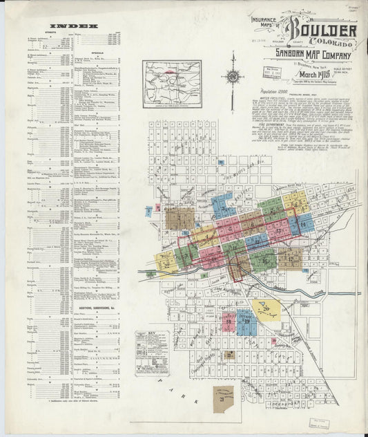 Sanborn Fire Insurance Map from Boulder, Boulder County, Colorado (1918), Sheet #0001 - Complete Map Set gallery image, historic Sanborn map, vintage wall art, Colorado Colorado
