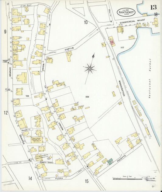Sanborn Fire Insurance Map from Nantucket, Nantucket County, Massachusetts (1909), Sheet #0013 - Historic Sanborn Fire Insurance Map Print, vintage old map wall art, antique decor, genealogy gift, Massachusetts Massachusetts map