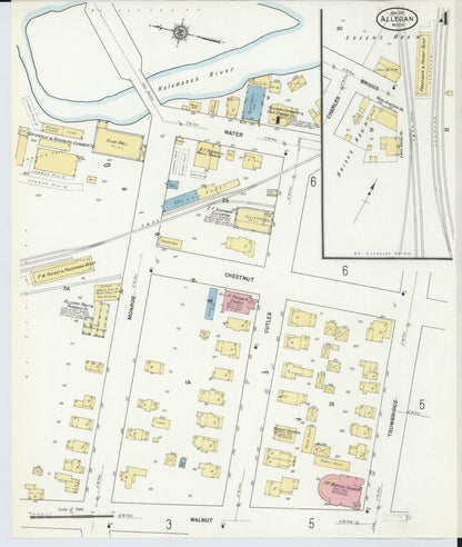 Sanborn Fire Insurance Map from Allegan, Allegan County, Michigan (1911), Sheet #0004 - Historic Sanborn Fire Insurance Map Print, vintage old map wall art, antique decor, genealogy gift, Michigan Michigan map