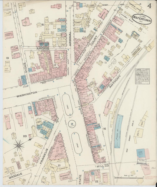 Sanborn Fire Insurance Map from Watertown, Jefferson County, New York (1884), Sheet #0004 - Historic Sanborn Fire Insurance Map Print, vintage old map wall art, antique decor, genealogy gift, New York New York map