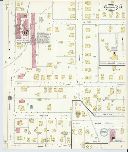Sanborn Fire Insurance Map from Wadsworth, Medina County, Ohio (1913), Sheet #0005 - Historic Sanborn Fire Insurance Map Print, vintage old map wall art, antique decor, genealogy gift, Ohio Ohio map