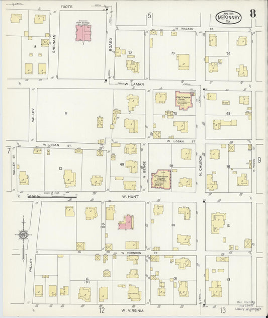 Sanborn Fire Insurance Map from McKinney, Collin County, Texas (1914), Sheet #0008 - Historic Sanborn Fire Insurance Map Print, vintage old map wall art, antique decor, genealogy gift, Texas Texas map