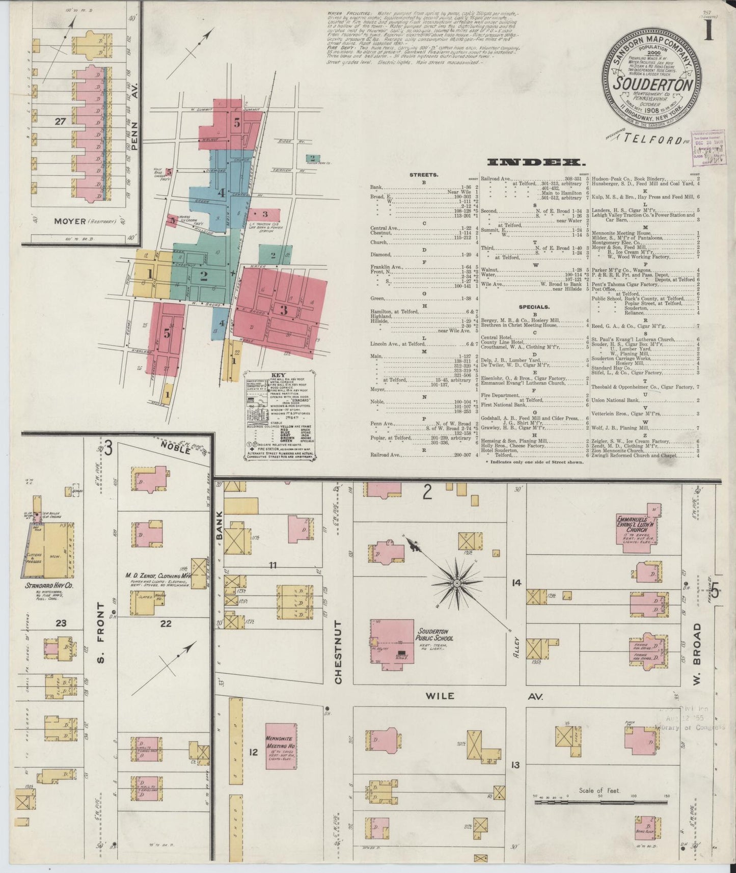 Sanborn Fire Insurance Map from Souderton, Montgomery County, Pennsylvania (1908), Sheet #0001 - Complete Map Set gallery image, historic Sanborn map, vintage wall art, Pennsylvania Pennsylvania