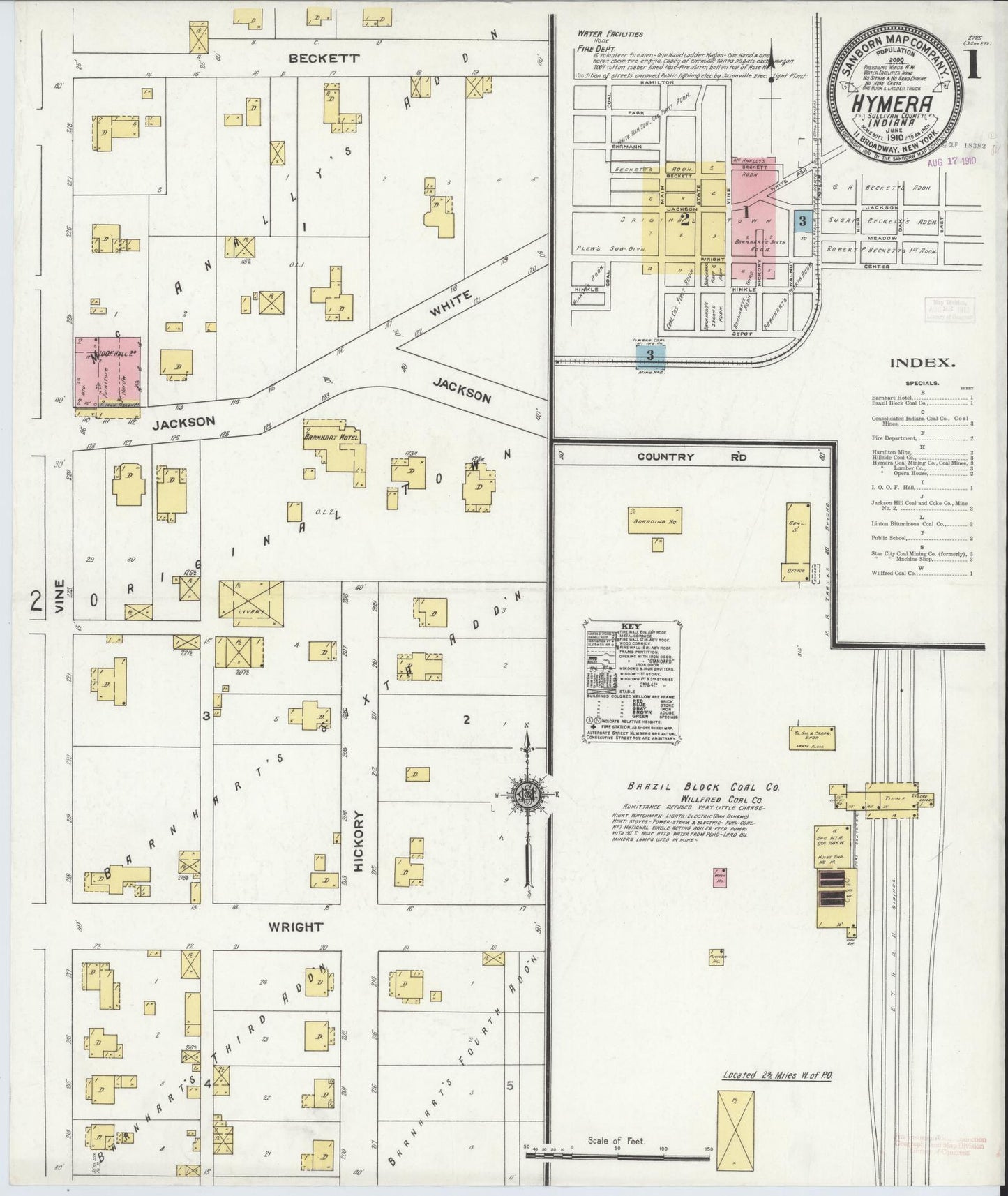 Sanborn Fire Insurance Map from Hymera, Sullivan County, Indiana (1910), Sheet #0001 - Complete Map Set gallery image, historic Sanborn map, vintage wall art, Indiana Indiana