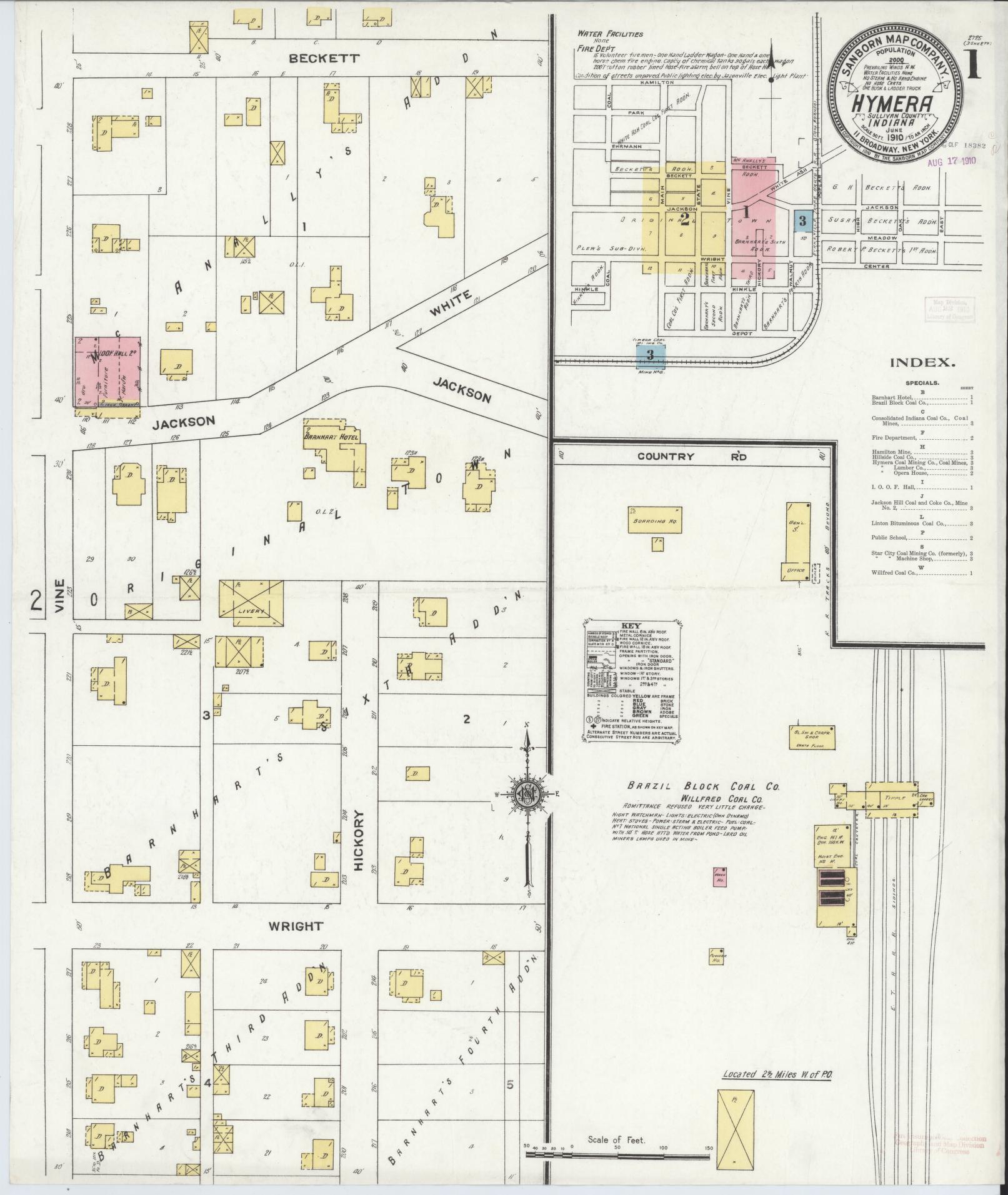 Sanborn Fire Insurance Map from Hymera, Sullivan County, Indiana (1910), Sheet #0001 - Complete Map Set gallery image, historic Sanborn map, vintage wall art, Indiana Indiana