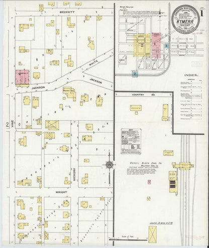 Sanborn Fire Insurance Map from Hymera, Sullivan County, Indiana (1910), Sheet #0001 - Complete Map Set gallery image, historic Sanborn map, vintage wall art, Indiana Indiana