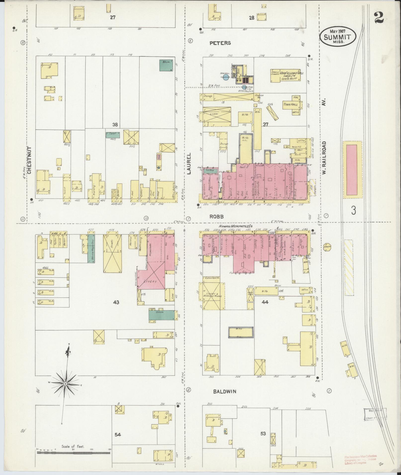 Sanborn Fire Insurance Map from Summit, Pike County, Mississippi (1907), Sheet #0002 - Historic Sanborn Fire Insurance Map Print, vintage old map wall art, antique decor, genealogy gift, Mississippi Mississippi map