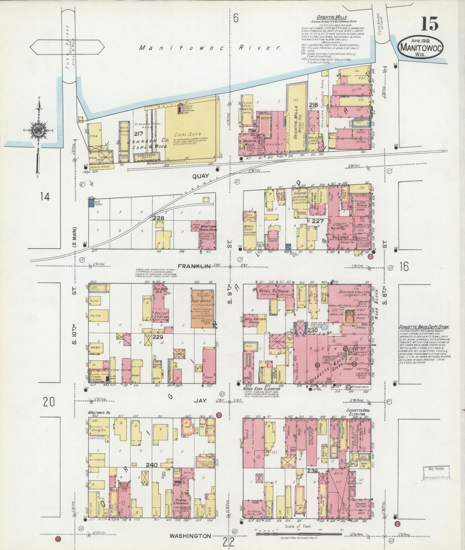 Sanborn Fire Insurance Map from Manitowoc, Manitowoc County, Wisconsin (1919), Sheet #0015 - Complete Map Set gallery image, historic Sanborn map, vintage wall art, Wisconsin Wisconsin