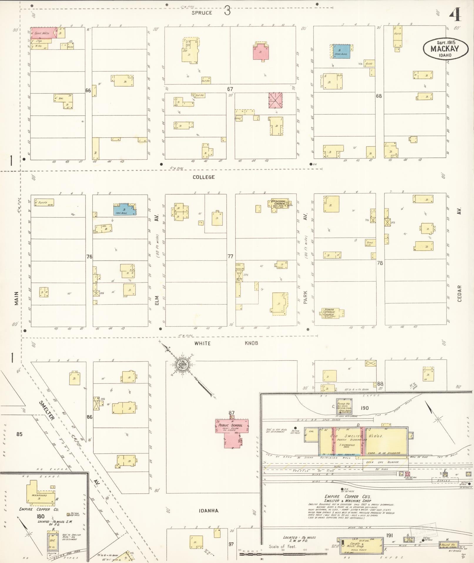 Sanborn Fire Insurance Map from Mackay, Custer County, Idaho (1915), Sheet #0004 - Complete Map Set gallery image, historic Sanborn map, vintage wall art, Idaho Idaho