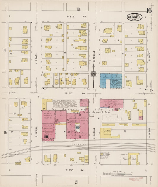 Sanborn Fire Insurance Map from Grinnell, Poweshiek County, Iowa (1922), Sheet #0016 - Historic Sanborn Fire Insurance Map Print, vintage old map wall art