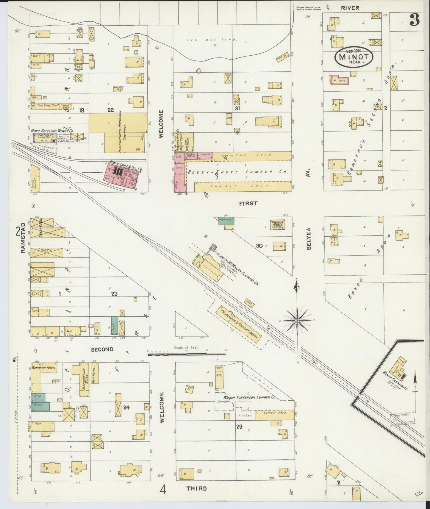 Sanborn Fire Insurance Map from Minot, Ward County, North Dakota (1904), Sheet #0003 - Complete Map Set gallery image, historic Sanborn map, vintage wall art, North Dakota North Dakota