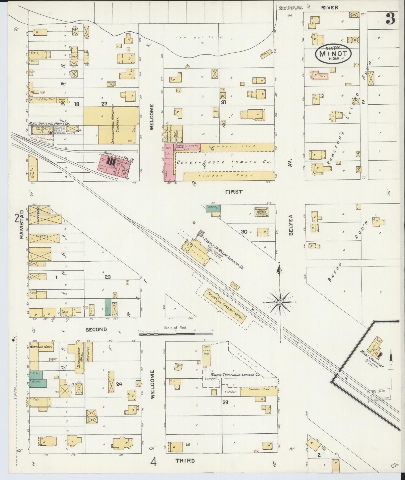 Sanborn Fire Insurance Map from Minot, Ward County, North Dakota (1904), Sheet #0003 - Complete Map Set gallery image, historic Sanborn map, vintage wall art, North Dakota North Dakota