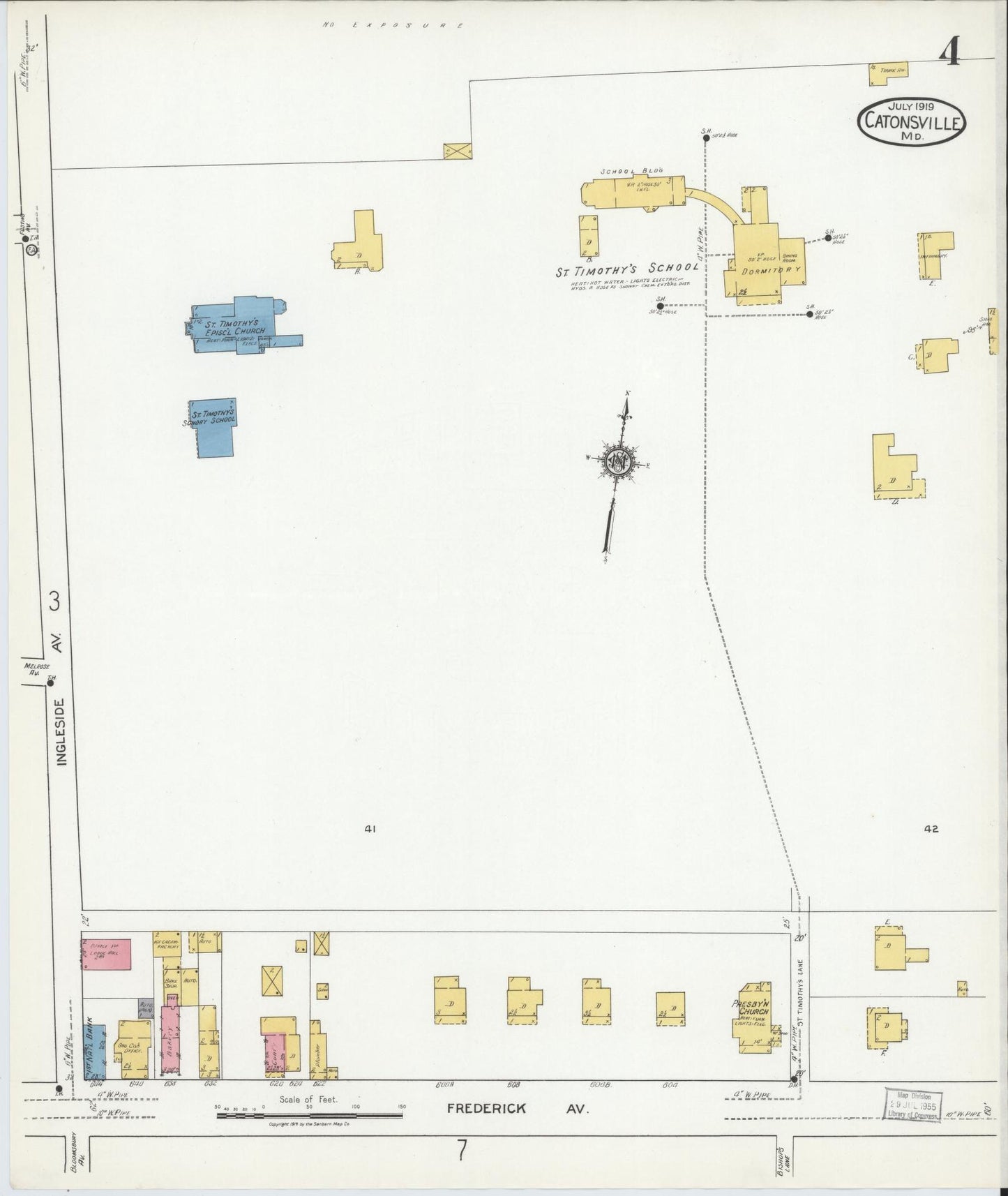 Sanborn Fire Insurance Map from Catonsville, Baltimore County, Maryland (1919), Sheet #0004 - Historic Sanborn Fire Insurance Map Print, vintage old map wall art, antique decor, genealogy gift, Maryland Maryland map