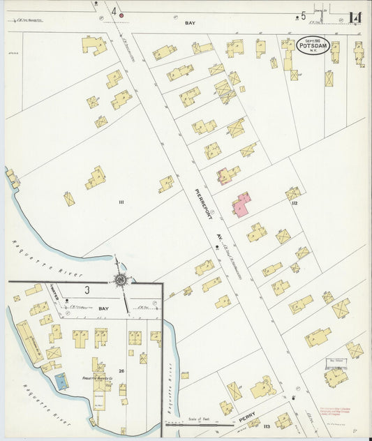 Sanborn Fire Insurance Map from Potsdam, St. Lawrence County, New York (1910), Sheet #0014 - Historic Sanborn Fire Insurance Map Print, vintage old map wall art, antique decor, genealogy gift, New York New York map