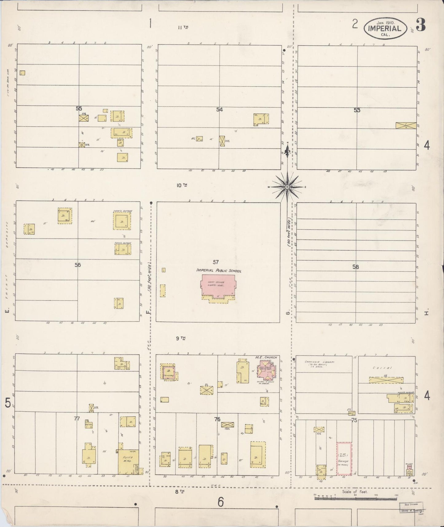 Sanborn Fire Insurance Map from Imperial, Imperial County, California (1910), Sheet #0003 - Historic Sanborn Fire Insurance Map Print, vintage old map wall art, antique decor, genealogy gift, California California map