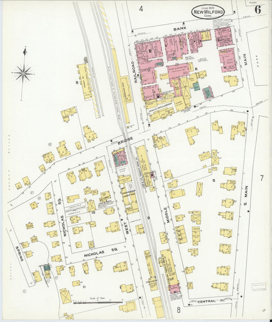 Sanborn Fire Insurance Map from New Milford, Litchfield County, Connecticut (1909), Sheet #0006 - Historic Sanborn Fire Insurance Map Print, vintage old map wall art, antique decor, genealogy gift, Connecticut Connecticut map