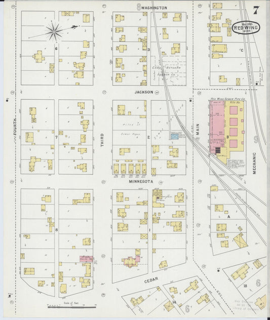 Sanborn Fire Insurance Map from Red Wing, Goodhue County, Minnesota (1895), Sheet #0007 - Historic Sanborn Fire Insurance Map Print, vintage old map wall art, antique decor, genealogy gift, Minnesota Minnesota map