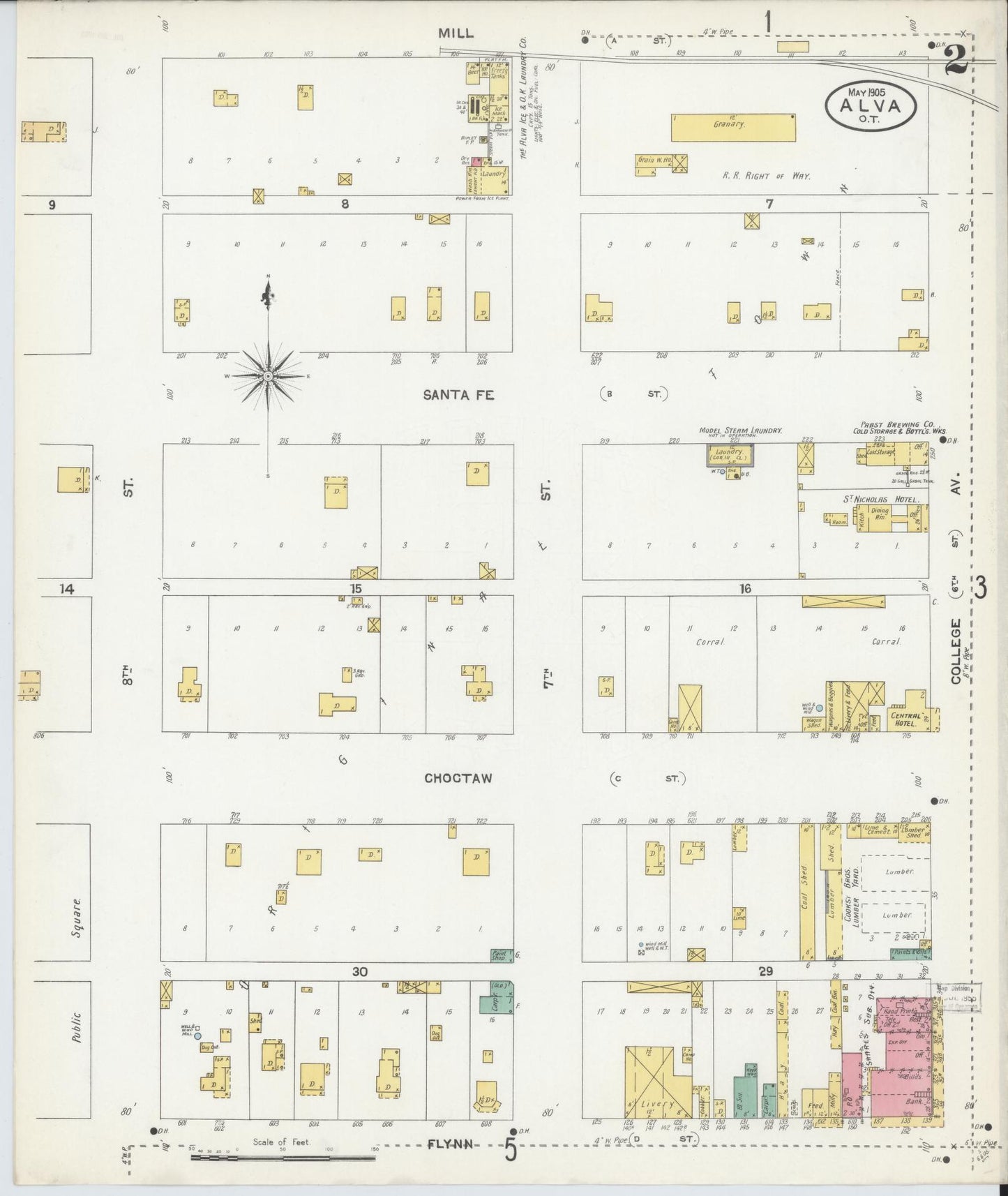 Sanborn Fire Insurance Map from Alva, Woods County, Oklahoma (1905), Sheet #0002 - Complete Map Set gallery image, historic Sanborn map, vintage wall art, Oklahoma Oklahoma