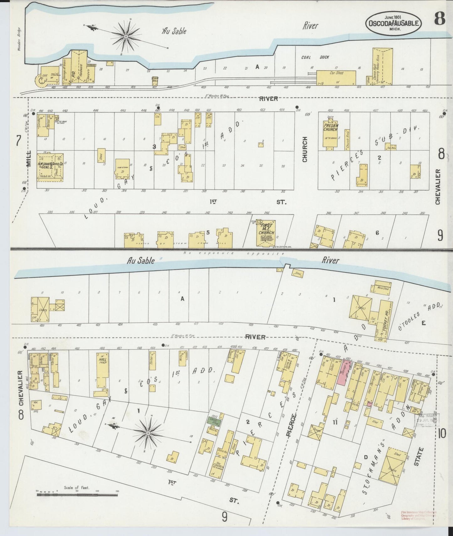 Sanborn Fire Insurance Map from Oscoda, Iosco County, Michigan (1901), Sheet #0008 - Complete Map Set gallery image, historic Sanborn map, vintage wall art, Michigan Michigan