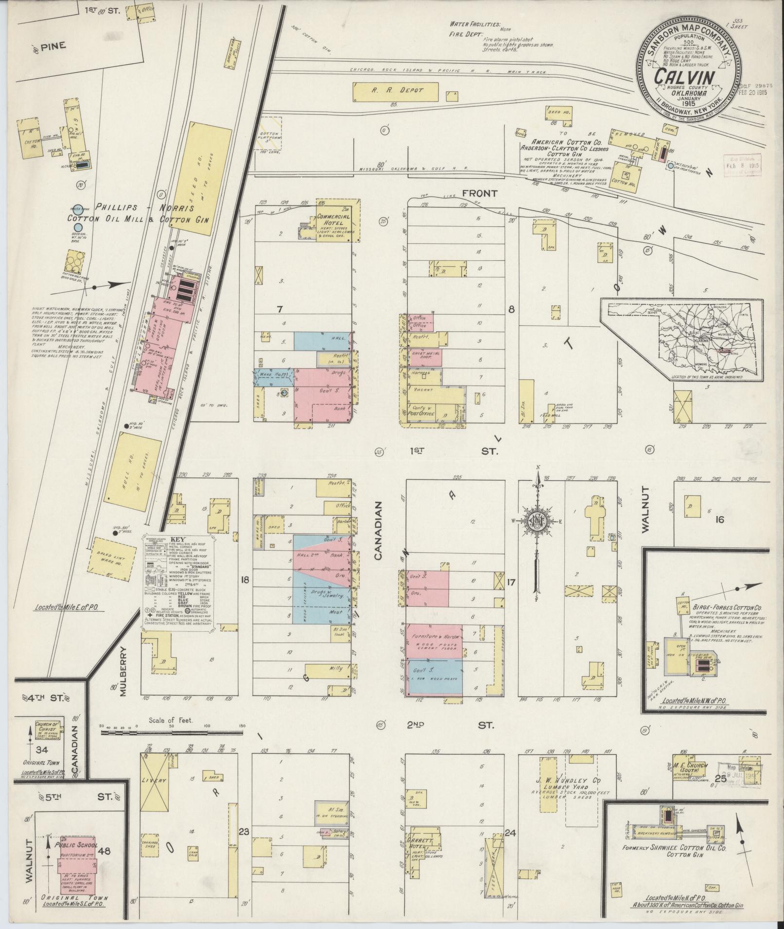 Sanborn Fire Insurance Map from Calvin, Hughes County, Oklahoma (1915), Sheet #0001 - Historic Sanborn Fire Insurance Map Print, vintage old map wall art, antique decor, genealogy gift, Oklahoma Oklahoma map