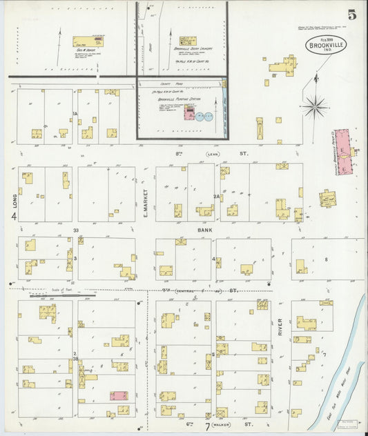 Sanborn Fire Insurance Map from Brookville, Franklin County, Indiana (1899), Sheet #0005 - Historic Sanborn Fire Insurance Map Print, vintage old map wall art, antique decor, genealogy gift, Indiana Indiana map