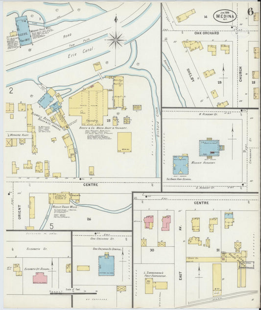 Sanborn Fire Insurance Map from Medina, Orleans County, New York (1898), Sheet #0006 - Historic Sanborn Fire Insurance Map Print, vintage old map wall art, antique decor, genealogy gift, New York New York map