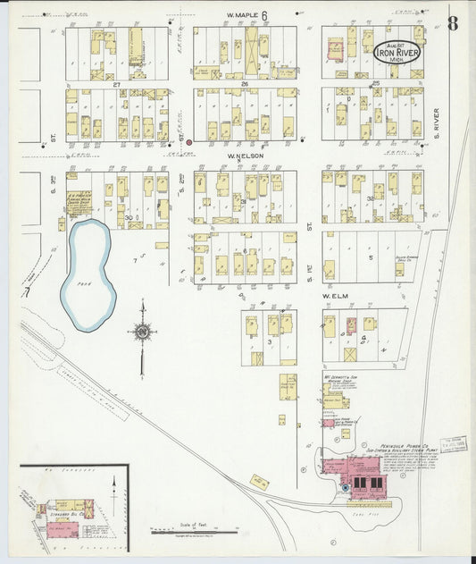 Sanborn Fire Insurance Map from Iron River, Iron County, Michigan (1917), Sheet #0008 - Historic Sanborn Fire Insurance Map Print, vintage old map wall art, antique decor, genealogy gift, Michigan Michigan map