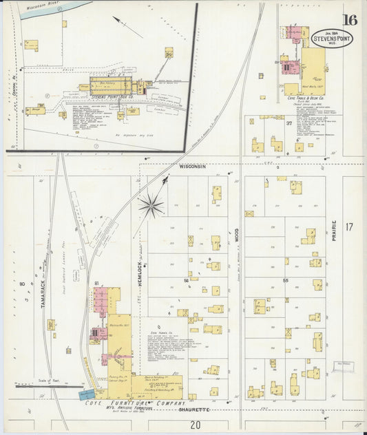 Sanborn Fire Insurance Map from Stevens Point, Portage County, Wisconsin (1904), Sheet #0016 - Historic Sanborn Fire Insurance Map Print, vintage old map wall art, antique decor, genealogy gift, Wisconsin Wisconsin map