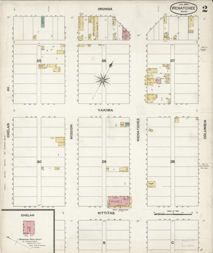 Sanborn Fire Insurance Map from Wenatchee, Chelan County, Washington (1894), Sheet #0002 - Complete Map Set gallery image, historic Sanborn map, vintage wall art, Washington Washington