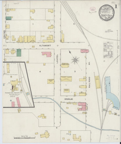 Sanborn Fire Insurance Map from Tracy City, Grundy County, Tennessee (1894), Sheet #0001 - Complete Map Set gallery image, historic Sanborn map, vintage wall art, Tennessee Tennessee