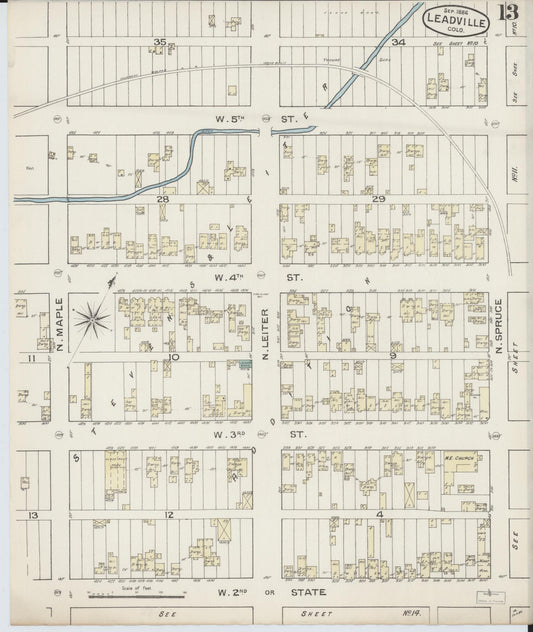 Sanborn Fire Insurance Map from Leadville, Lake County, Colorado (1886), Sheet #0013 - Historic Sanborn Fire Insurance Map Print, vintage old map wall art, antique decor, genealogy gift, Colorado Colorado map