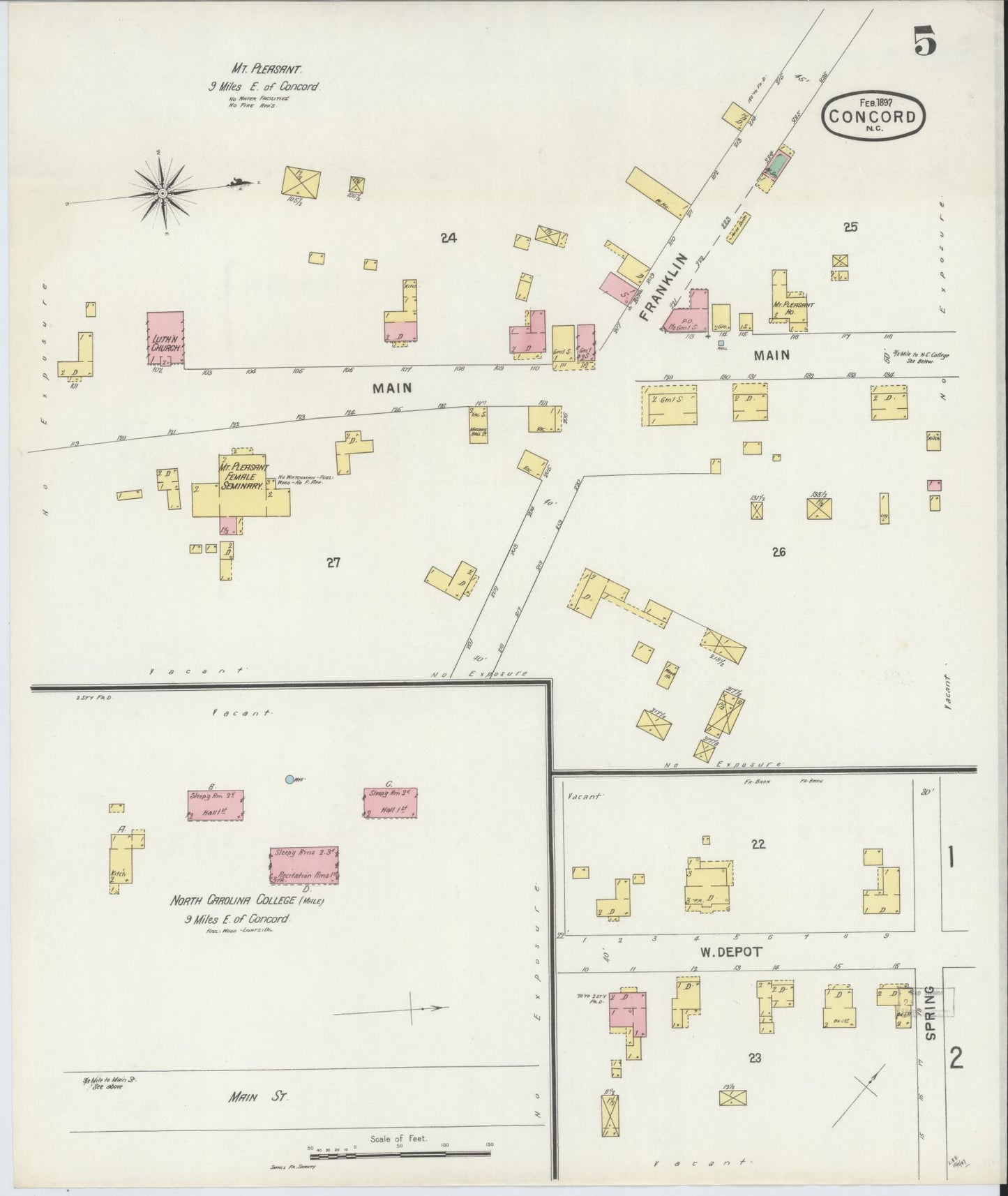 Sanborn Fire Insurance Map from Concord, Cabarrus County, North Carolina (1897), Sheet #0005 - Complete Map Set gallery image, historic Sanborn map, vintage wall art, North Carolina North Carolina