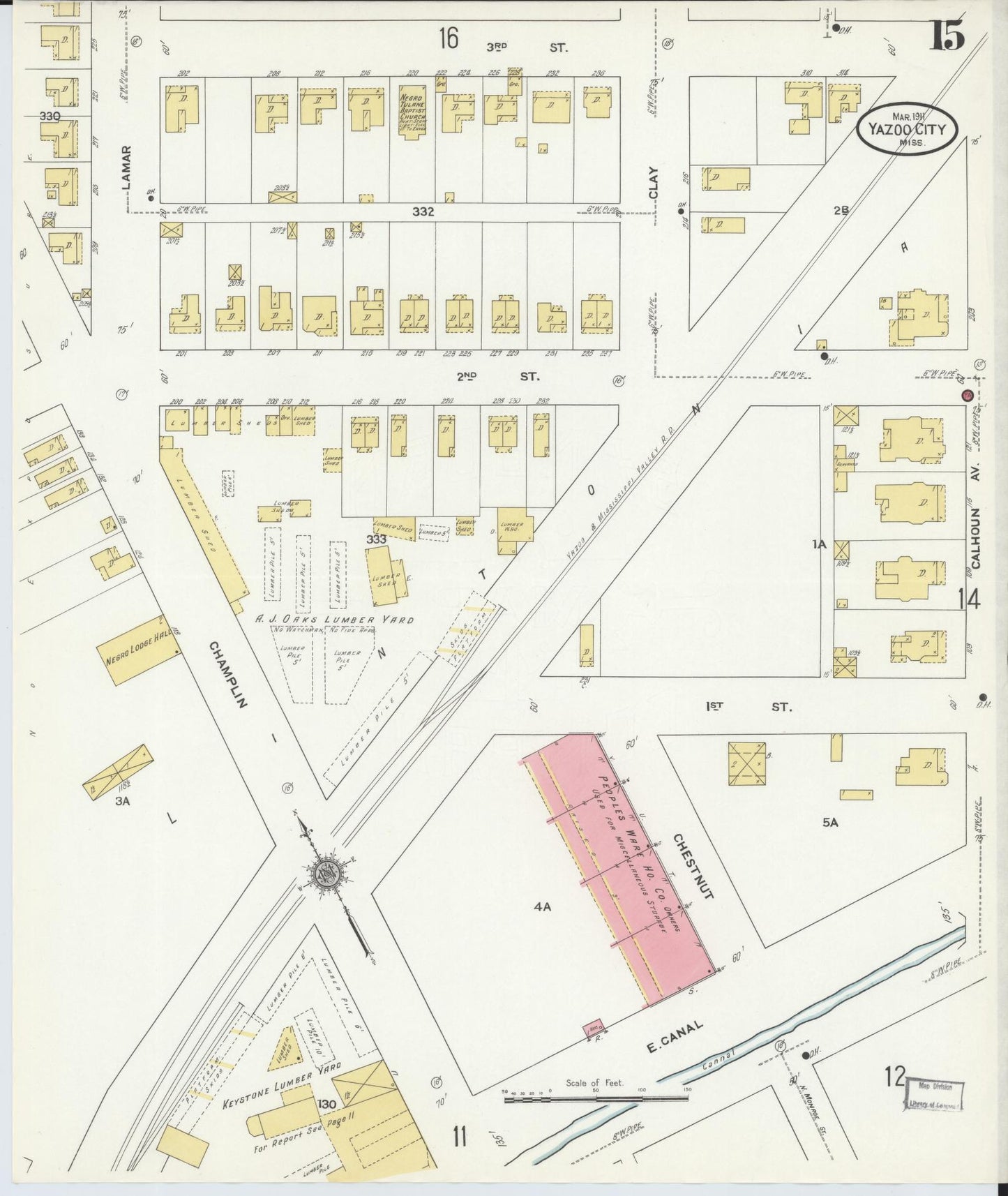 Sanborn Fire Insurance Map from Yazoo City, Yazoo County, Mississippi (1911), Sheet #0015 - Historic Sanborn Fire Insurance Map Print, vintage old map wall art, antique decor, genealogy gift, Mississippi Mississippi map
