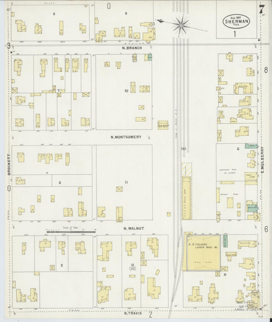 Sanborn Fire Insurance Map from Sherman, Grayson County, Texas (1897), Sheet #0007 - Historic Sanborn Fire Insurance Map Print, vintage old map wall art, antique decor, genealogy gift, Texas Texas map