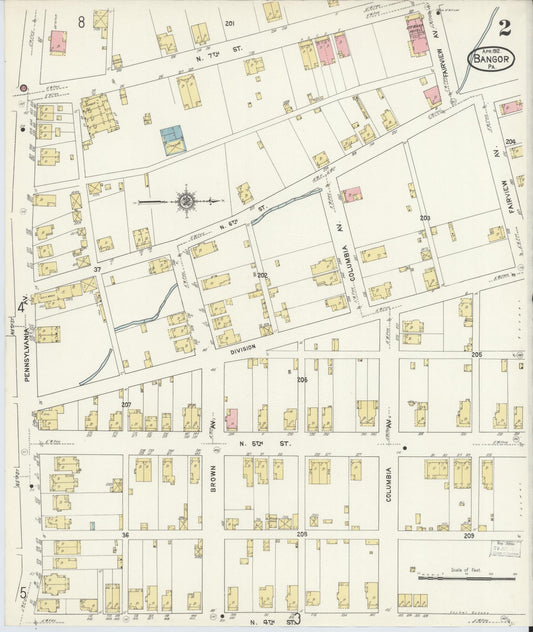 Sanborn Fire Insurance Map from Bangor, Northampton County, Pennsylvania (1912), Sheet #0002 - Historic Sanborn Fire Insurance Map Print, vintage old map wall art, antique decor, genealogy gift, Pennsylvania Pennsylvania map