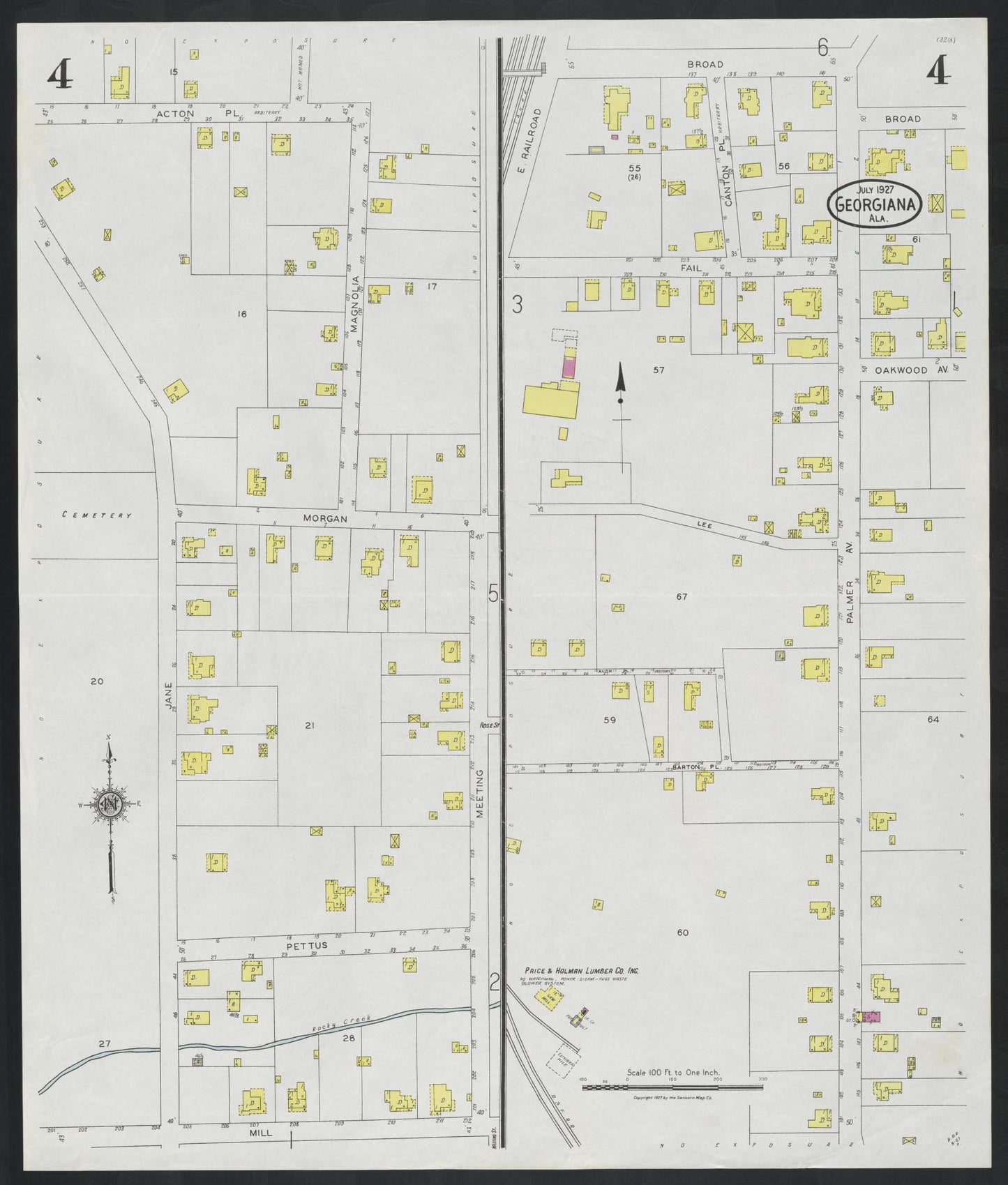 Sanborn Fire Insurance Map from Georgiana, Butler County, Alabama (1927), Sheet #0004 - Historic Sanborn Fire Insurance Map Print, vintage old map wall art, antique decor, genealogy gift, Alabama Alabama map