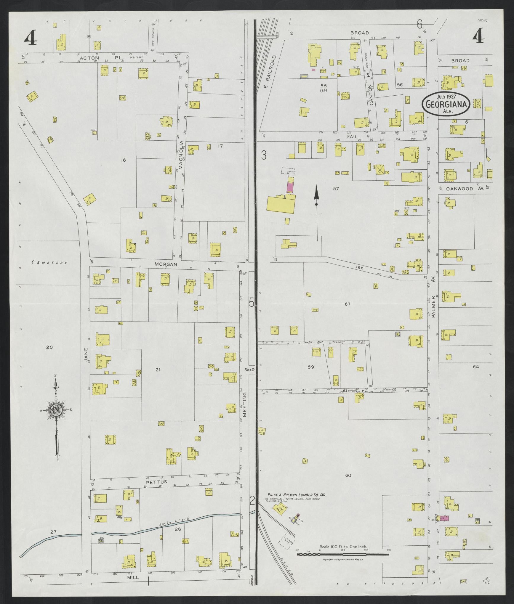 Sanborn Fire Insurance Map from Georgiana, Butler County, Alabama (1927), Sheet #0004 - Historic Sanborn Fire Insurance Map Print, vintage old map wall art, antique decor, genealogy gift, Alabama Alabama map