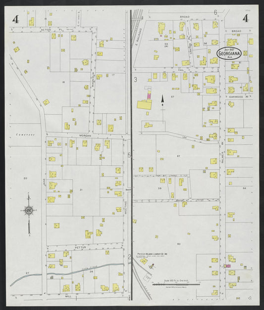 Sanborn Fire Insurance Map from Georgiana, Butler County, Alabama (1927), Sheet #0004 - Historic Sanborn Fire Insurance Map Print, vintage old map wall art, antique decor, genealogy gift, Alabama Alabama map