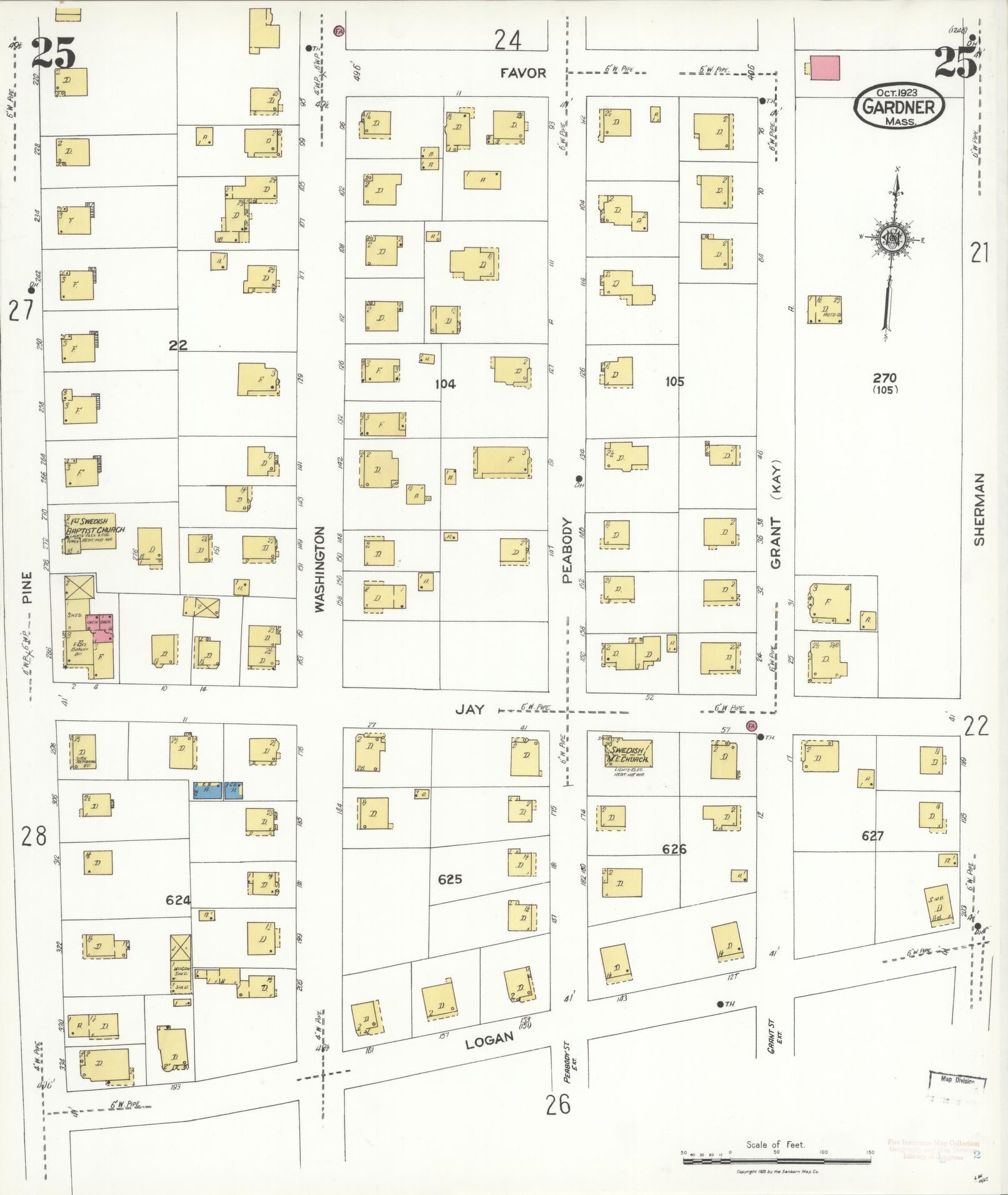 Sanborn Fire Insurance Map from Gardner, Worcester County, Massachusetts (1923), Sheet #0025 - Complete Map Set gallery image, historic Sanborn map, vintage wall art, Massachusetts Massachusetts