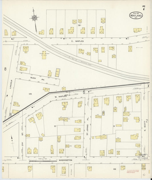 Sanborn Fire Insurance Map from Wayland, Steuben County, New York (1913), Sheet #0007 - Historic Sanborn Fire Insurance Map Print, vintage old map wall art, antique decor, genealogy gift, New York New York map