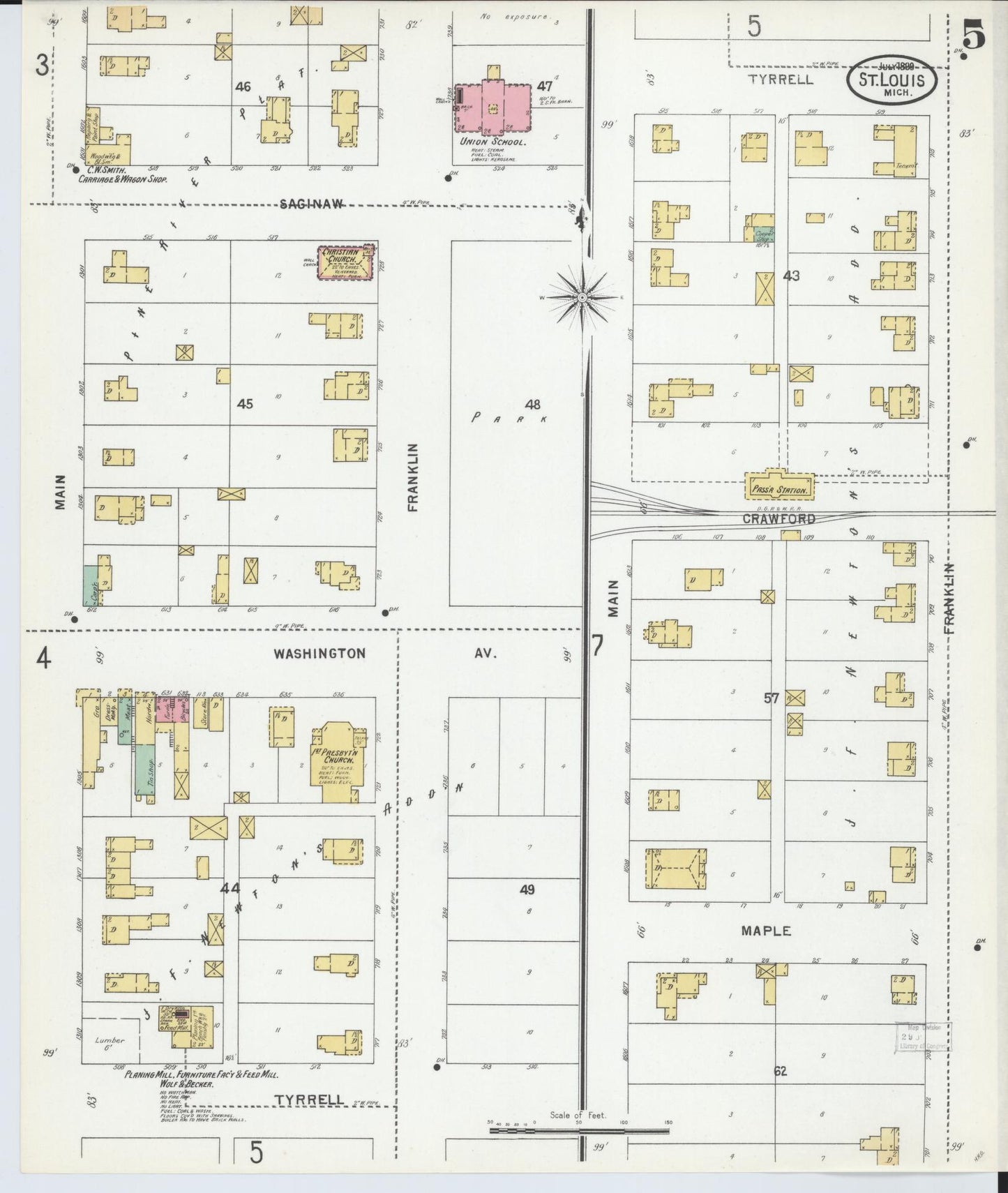 Sanborn Fire Insurance Map from Saint Louis, Gratiot County, Michigan (1899), Sheet #0005 - Complete Map Set gallery image, historic Sanborn map, vintage wall art, Michigan Michigan