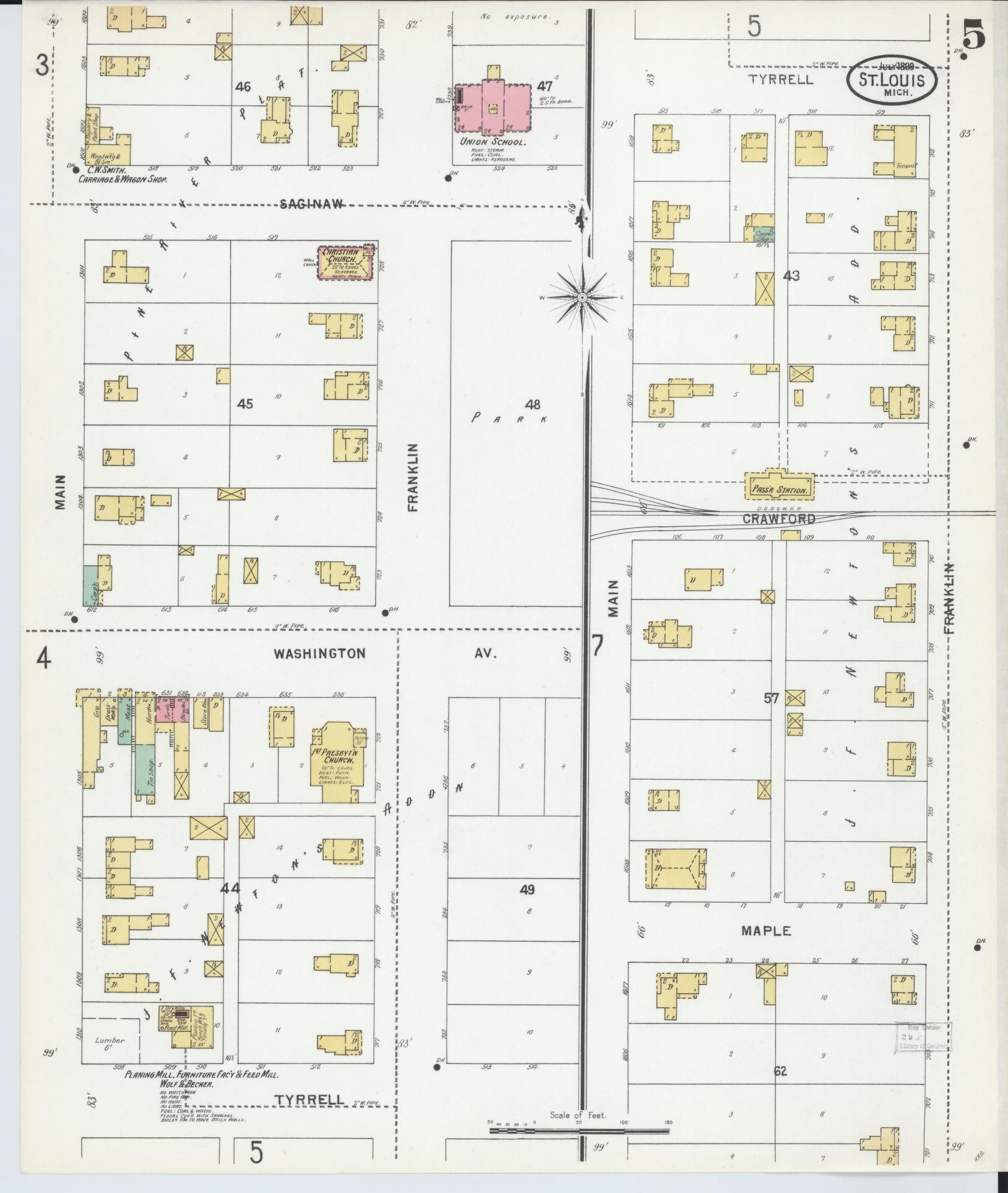 Sanborn Fire Insurance Map from Saint Louis, Gratiot County, Michigan (1899), Sheet #0005 - Complete Map Set gallery image, historic Sanborn map, vintage wall art, Michigan Michigan