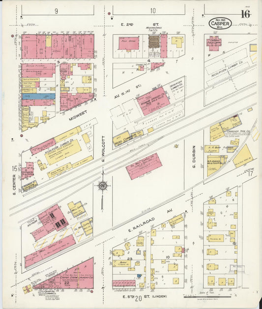 Sanborn Fire Insurance Map from Casper, Natrona County, Wyoming (1921), Sheet #0017 - Historic Sanborn Fire Insurance Map Print, vintage old map wall art, antique decor, genealogy gift, Wyoming Wyoming map