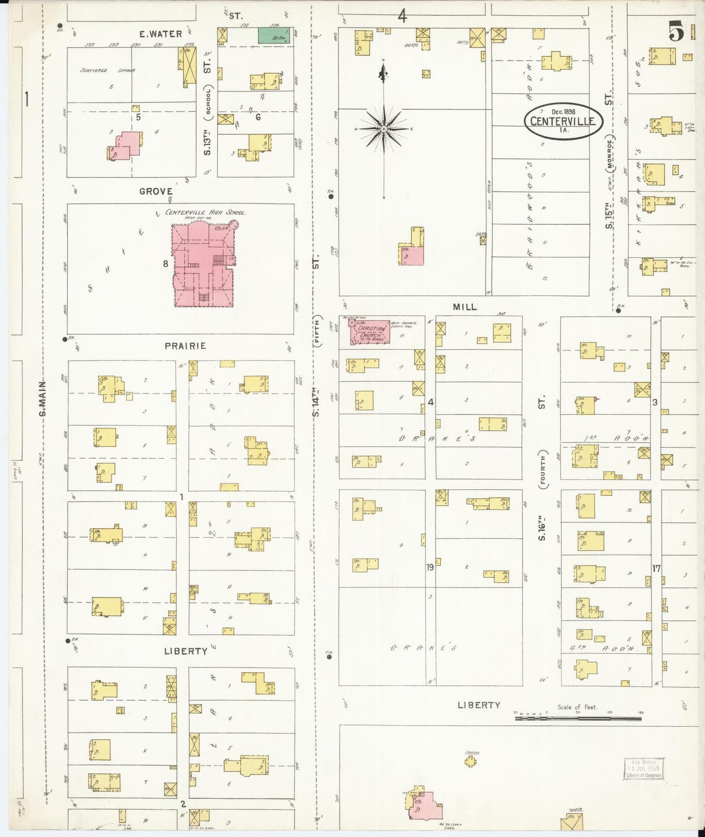 Sanborn Fire Insurance Map from Centerville, Appanoose County, Iowa (1898), Sheet #0005 - Historic Sanborn Fire Insurance Map Print, vintage old map wall art