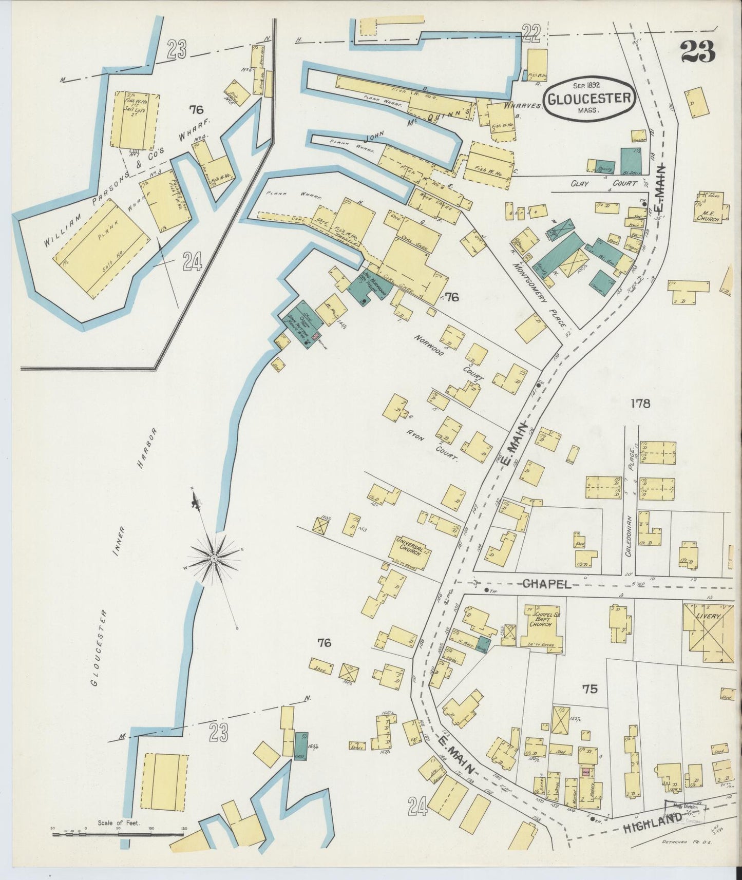 Sanborn Fire Insurance Map from Gloucester, Essex County, Massachusetts (1892), Sheet #0023 - Historic Sanborn Fire Insurance Map Print, vintage old map wall art, antique decor, genealogy gift, Massachusetts Massachusetts map