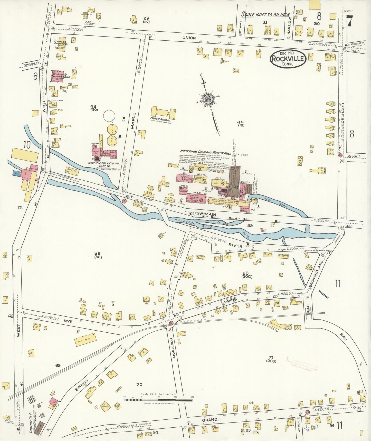 Sanborn Fire Insurance Map from Rockville, Tolland County, Connecticut (1921), Sheet #0007 - Complete Map Set gallery image, historic Sanborn map, vintage wall art, Connecticut Connecticut