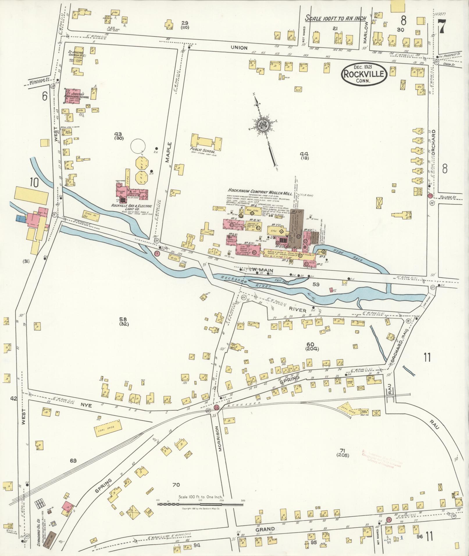Sanborn Fire Insurance Map from Rockville, Tolland County, Connecticut (1921), Sheet #0007 - Complete Map Set gallery image, historic Sanborn map, vintage wall art, Connecticut Connecticut