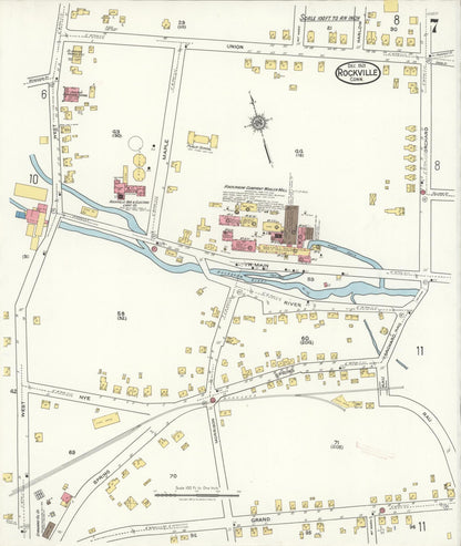 Sanborn Fire Insurance Map from Rockville, Tolland County, Connecticut (1921), Sheet #0007 - Complete Map Set gallery image, historic Sanborn map, vintage wall art, Connecticut Connecticut